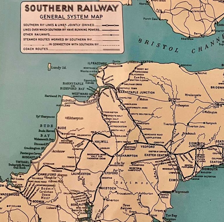 The Southern railway map, this would have been on display in the train carriages